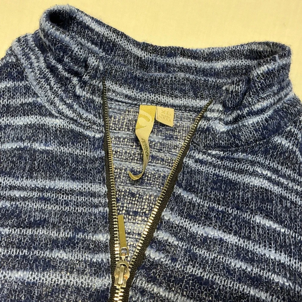 Striped Zip Up‎ Cardigan Hi-Lo Hem Lightweight Sweater Top XL